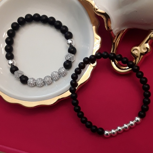 NEW Genuine Onyx and Zircon Mineral Bracelets - Picture 6 of 7